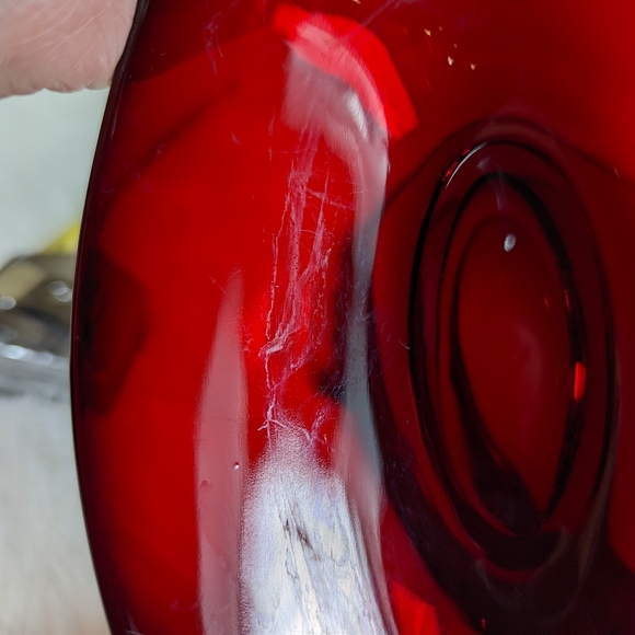 Duncan Miller Ruby Red Glass Swan Dish 8 in Candy Nut Vintage Clear Neck - Picture 8 of 9